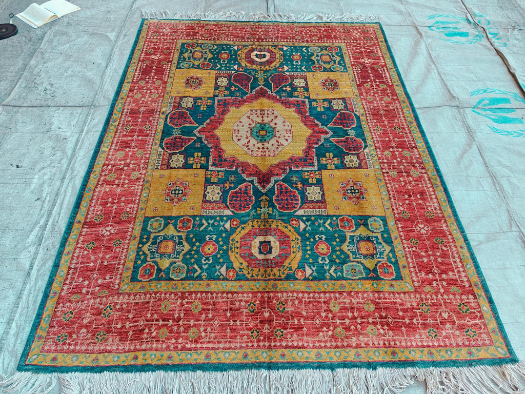 6.9x5.1 ft Handmade Mamluk Chobi Rug, Afghan Oriental Carpet, Natural Dyes, Premium Wool, Farmhouse Rug, living Room rug
