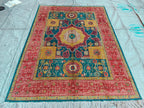 6.9x5.1 ft Handmade Mamluk Chobi Rug, Afghan Oriental Carpet, Natural Dyes, Premium Wool, Farmhouse Rug, living Room rug