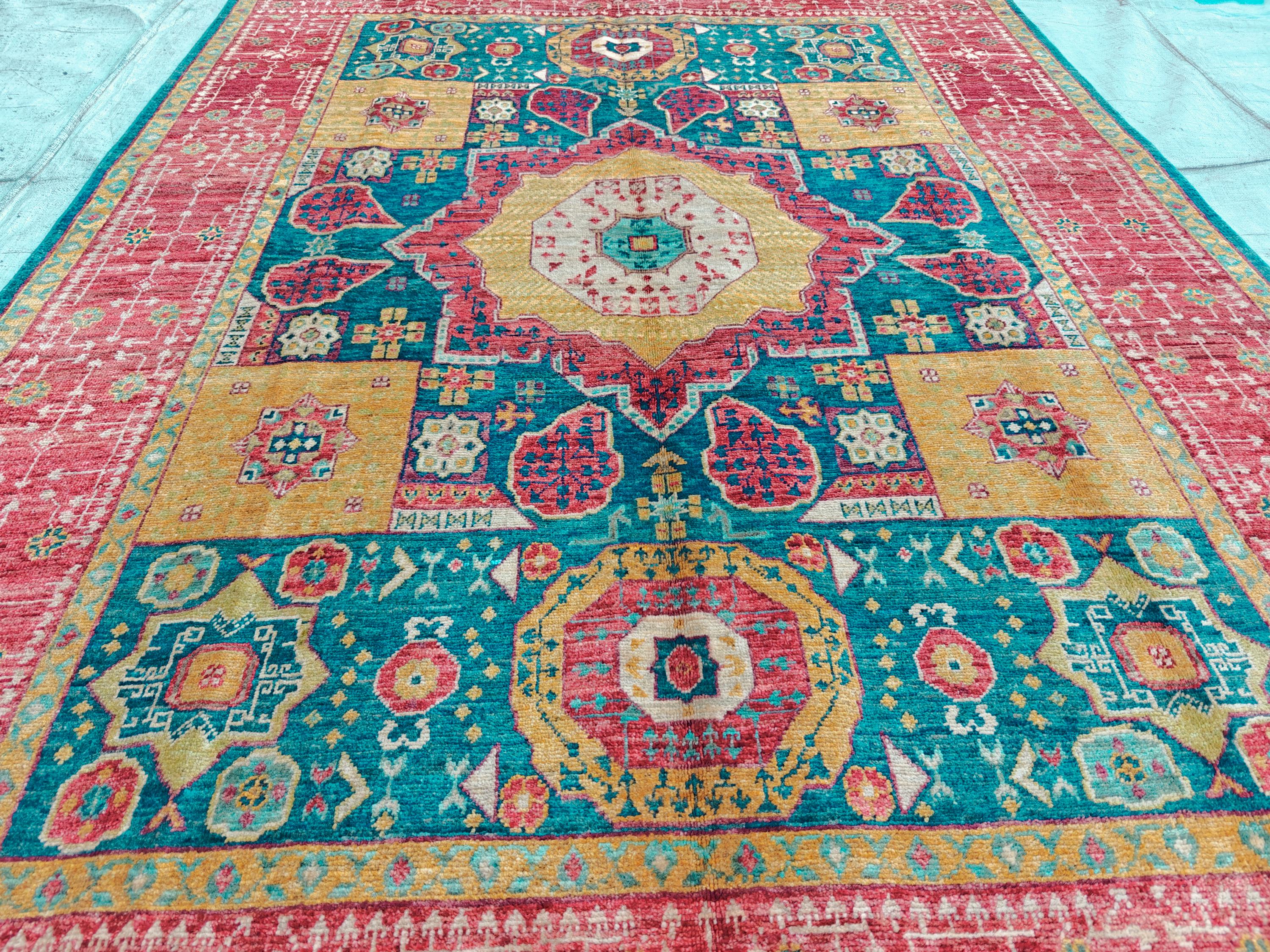 6.9x5.1 ft Handmade Mamluk Chobi Rug, Afghan Oriental Carpet, Natural Dyes, Premium Wool, Farmhouse Rug, living Room rug