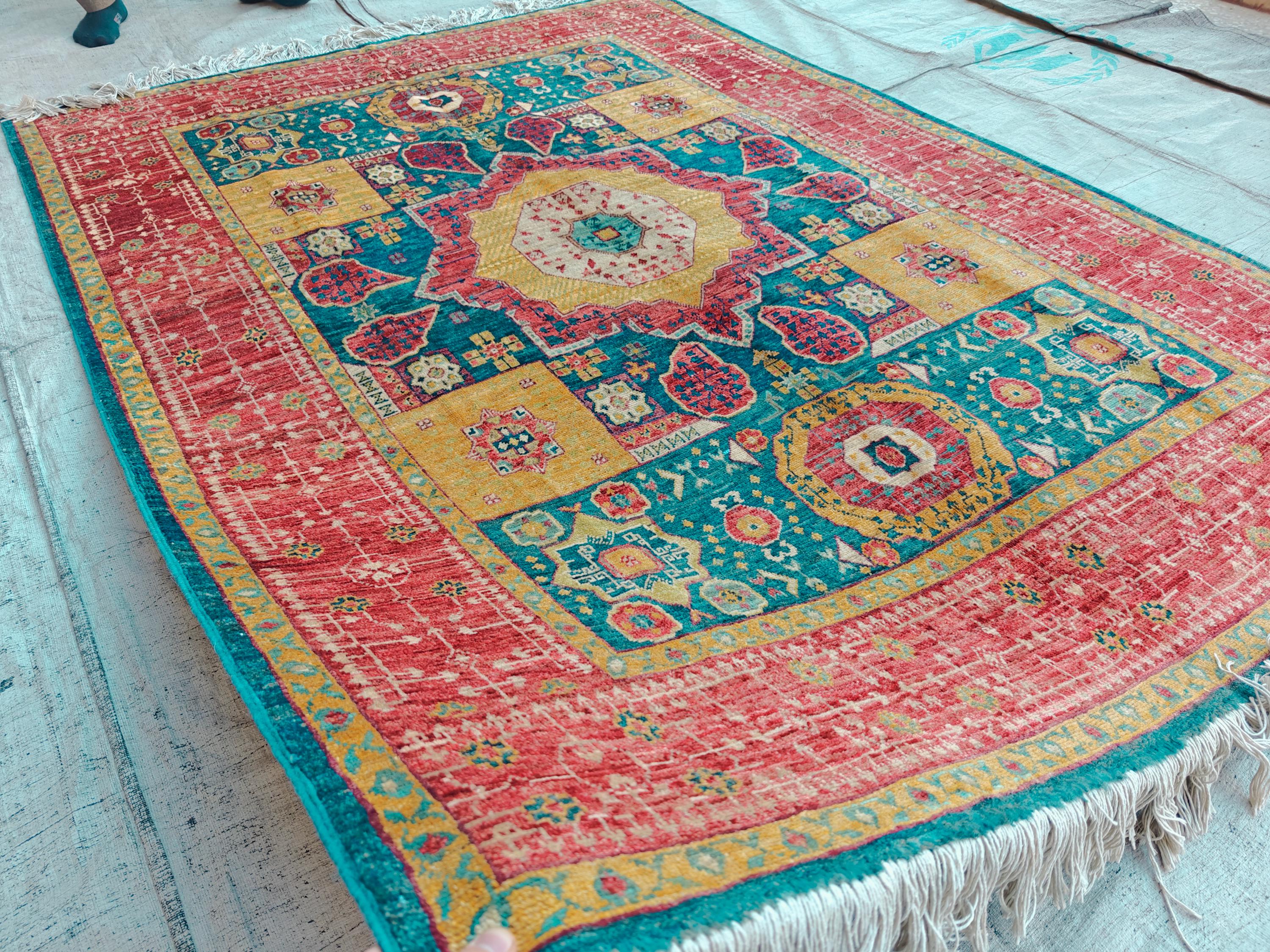 6.9x5.1 ft Handmade Mamluk Chobi Rug, Afghan Oriental Carpet, Natural Dyes, Premium Wool, Farmhouse Rug, living Room rug