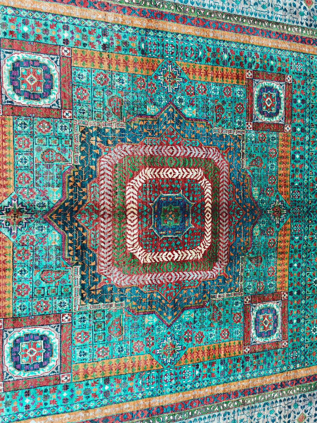 7x10 Aqua Green Handmade Mamluk Chobi Rug –Afghan Wool Carpet, Natural Dyes, Oriental Floor Rug, Living Room Rug, Farmhouse Rug, Bedroom Rug