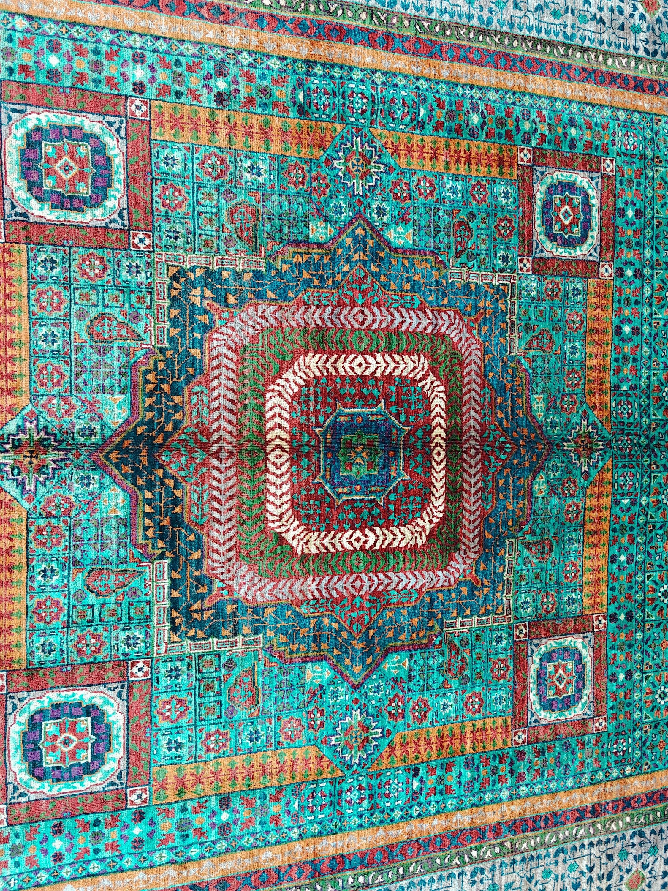 7x10 Aqua Green Handmade Mamluk Chobi Rug –Afghan Wool Carpet, Natural Dyes, Oriental Floor Rug, Living Room Rug, Farmhouse Rug, Bedroom Rug
