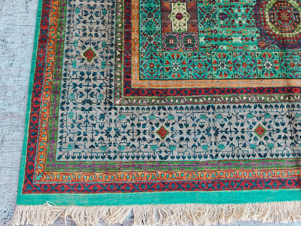 7x10 Aqua Green Handmade Mamluk Chobi Rug –Afghan Wool Carpet, Natural Dyes, Oriental Floor Rug, Living Room Rug, Farmhouse Rug, Bedroom Rug