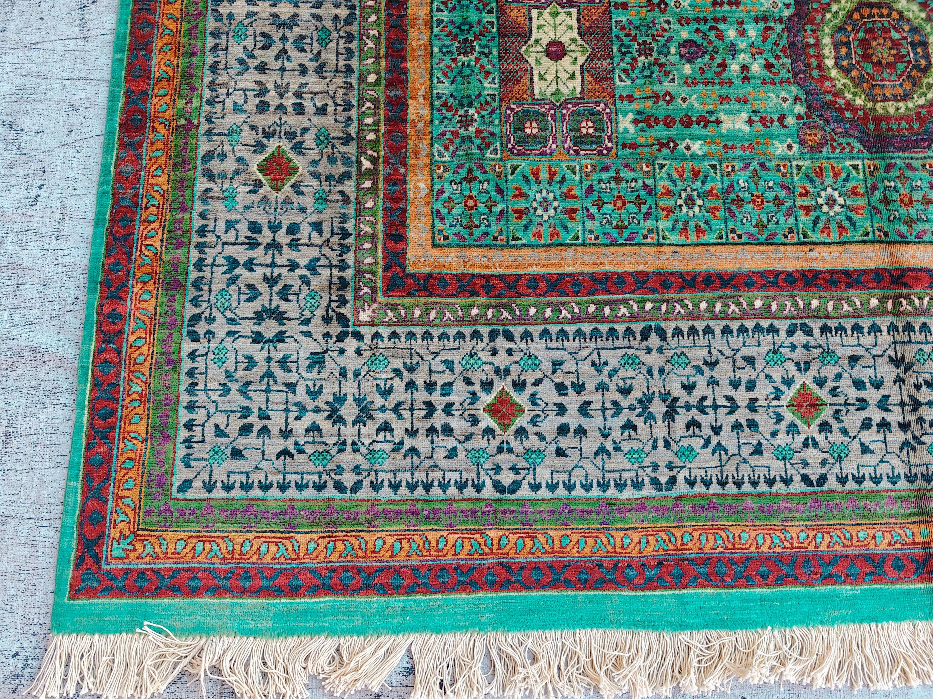 7x10 Aqua Green Handmade Mamluk Chobi Rug –Afghan Wool Carpet, Natural Dyes, Oriental Floor Rug, Living Room Rug, Farmhouse Rug, Bedroom Rug
