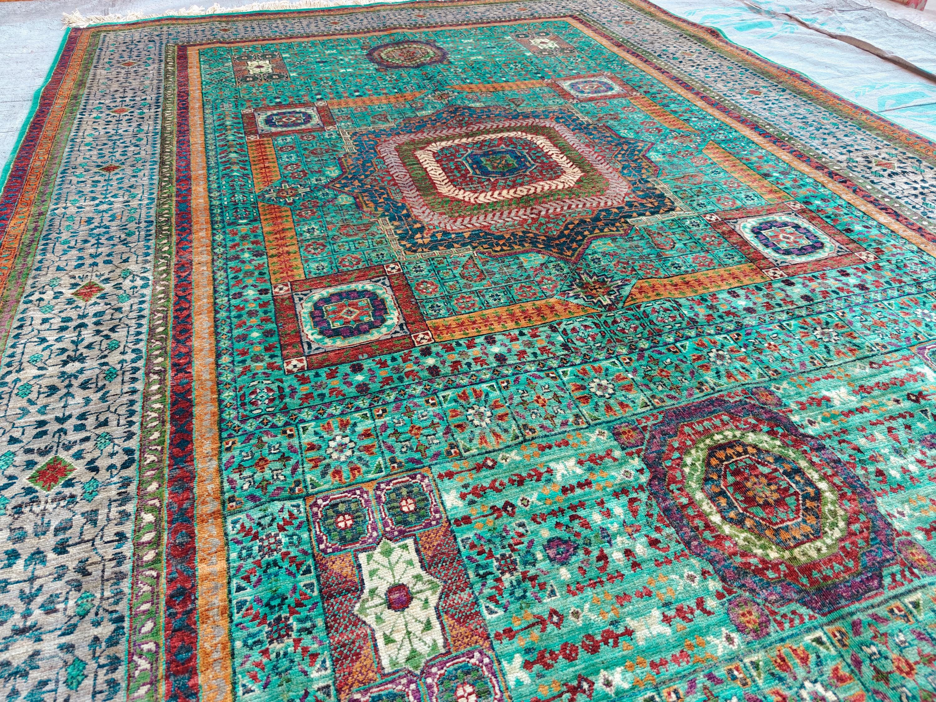 7x10 Aqua Green Handmade Mamluk Chobi Rug –Afghan Wool Carpet, Natural Dyes, Oriental Floor Rug, Living Room Rug, Farmhouse Rug, Bedroom Rug