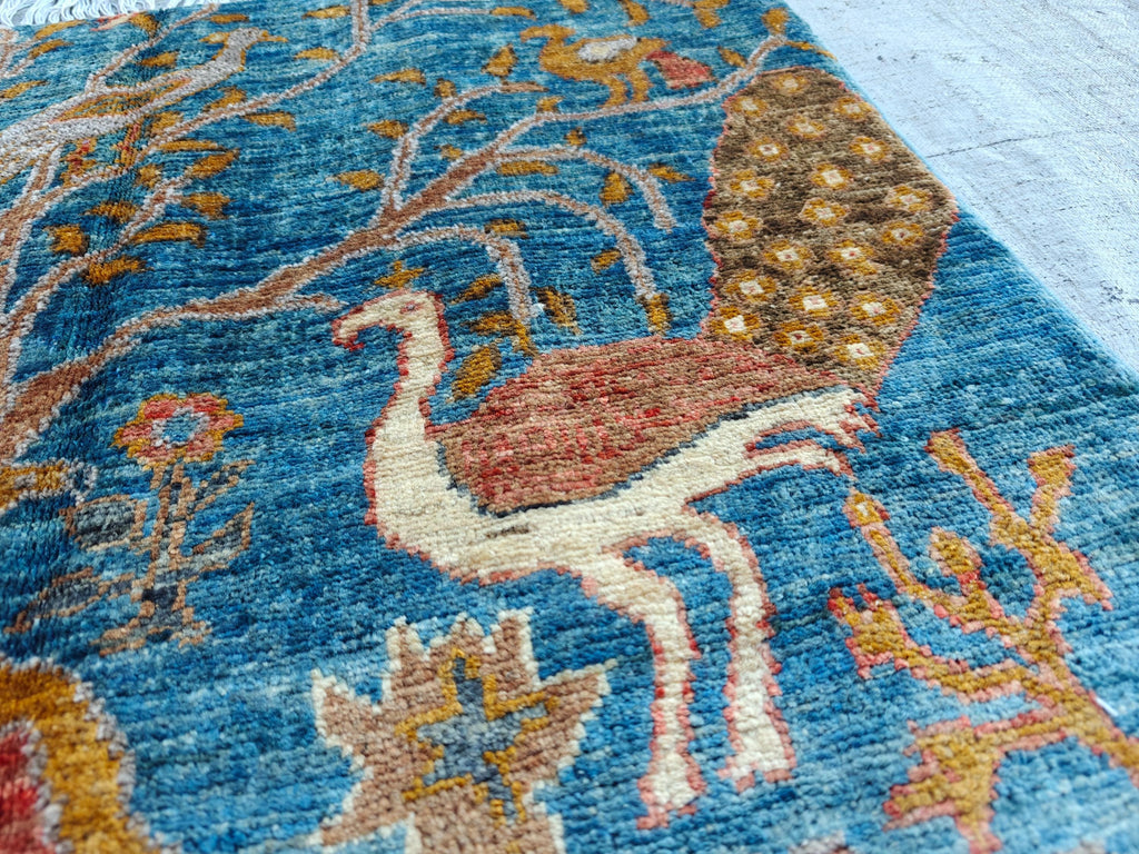 4x2.7 ft Handmade Afghan Chobi Rug– Animal Print Wool Carpet, Natural Dyes, Small Area Rug, Wall Hanging Rug