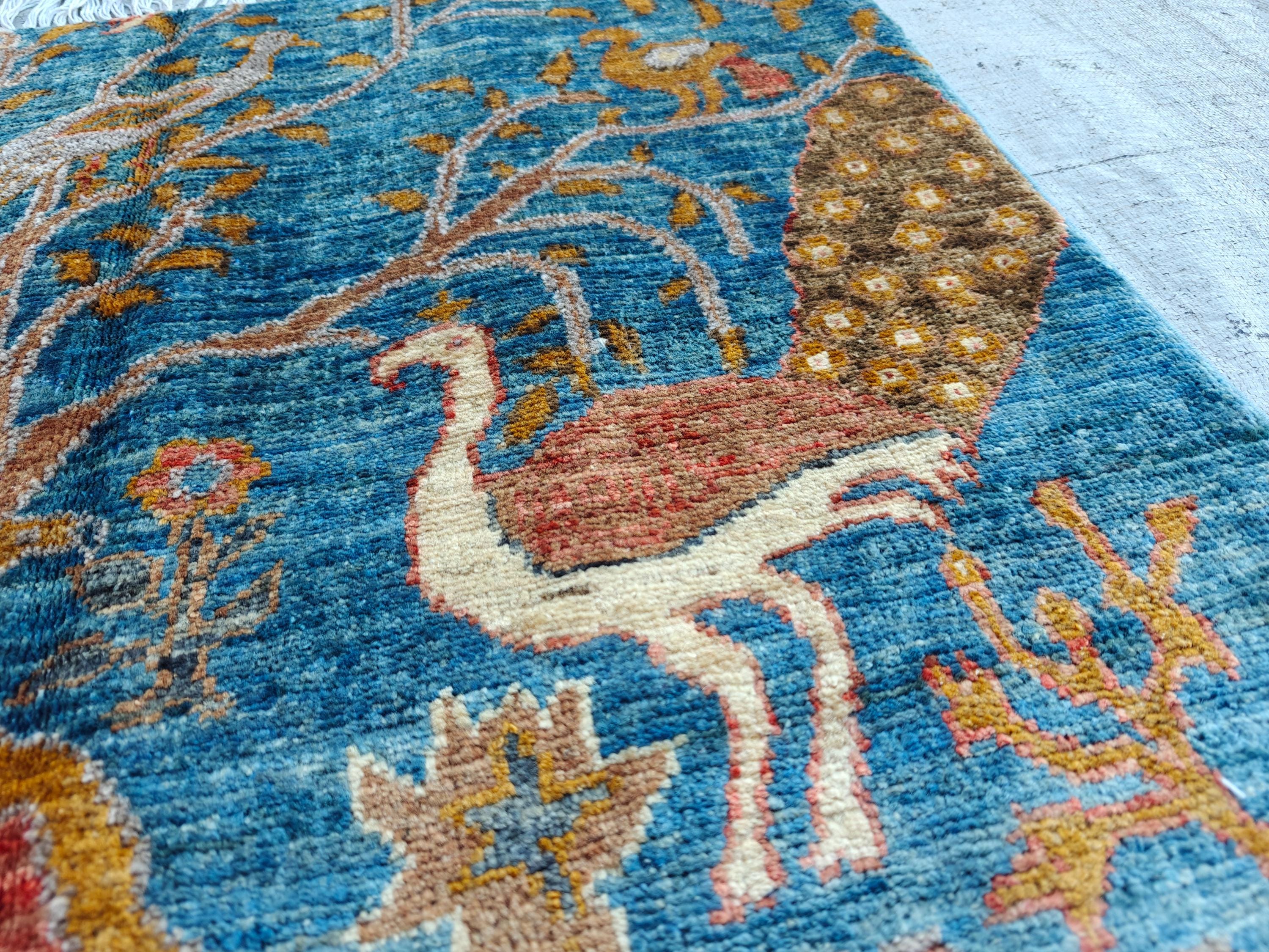 4x2.7 ft Handmade Afghan Chobi Rug– Animal Print Wool Carpet, Natural Dyes, Small Area Rug, Wall Hanging Rug