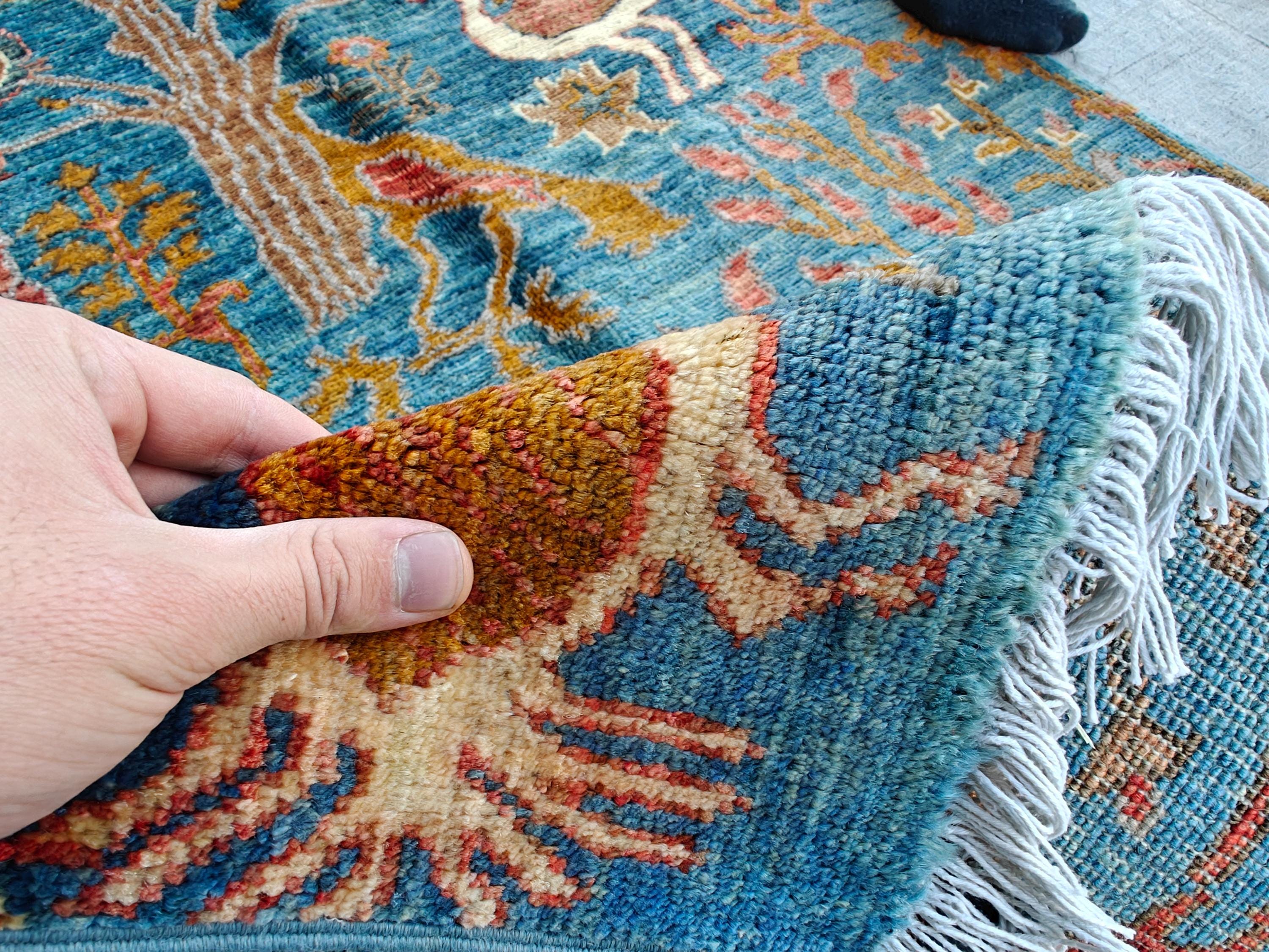 4x2.7 ft Handmade Afghan Chobi Rug– Animal Print Wool Carpet, Natural Dyes, Small Area Rug, Wall Hanging Rug