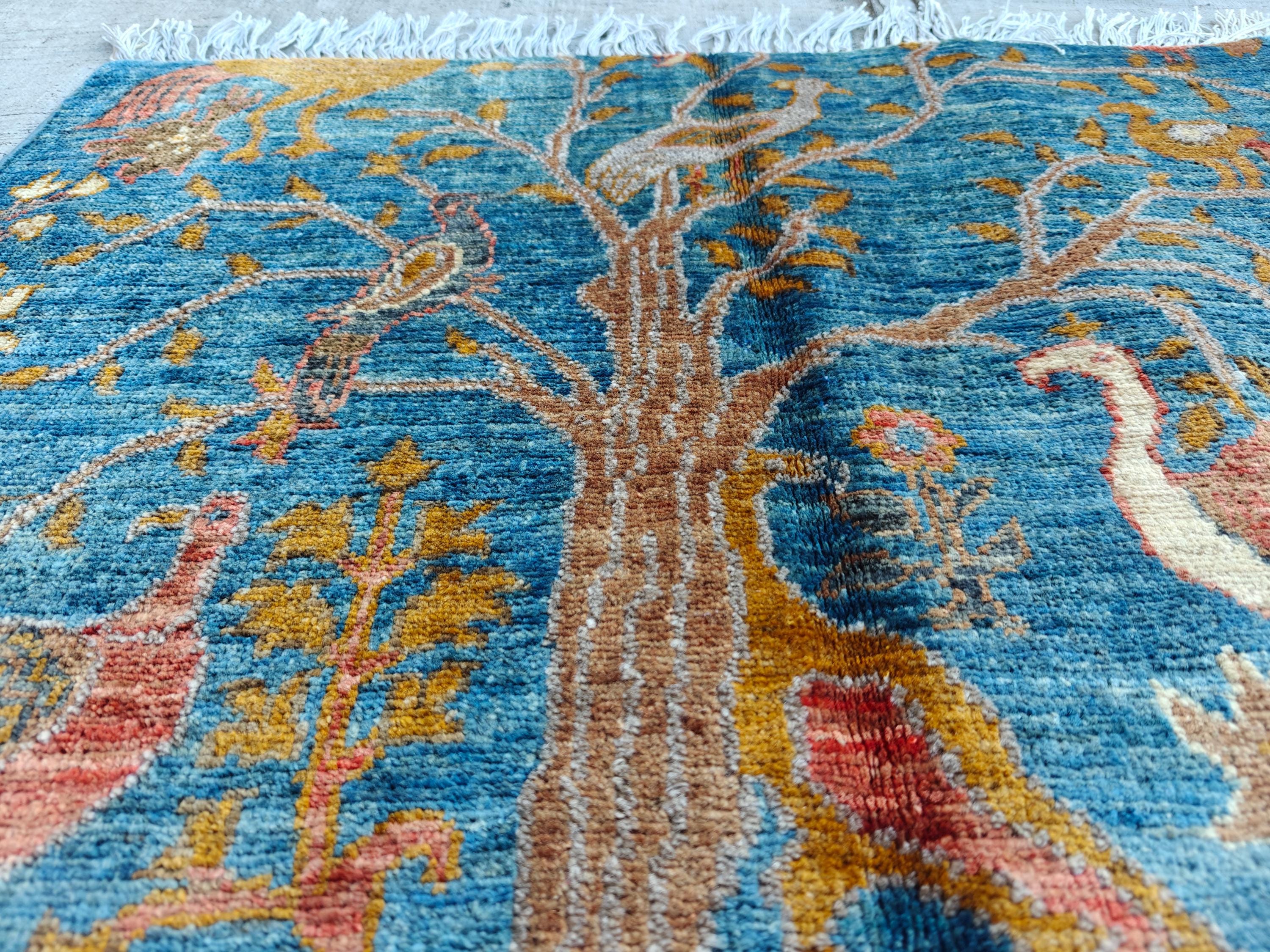 4x2.7 ft Handmade Afghan Chobi Rug– Animal Print Wool Carpet, Natural Dyes, Small Area Rug, Wall Hanging Rug