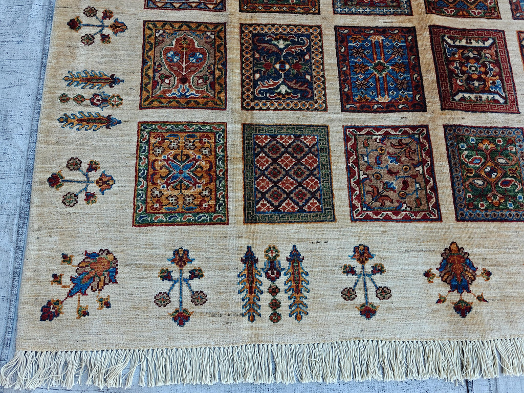 8.4x5.9 ft Handmade Chobi Rug - Mirrored Pattern | Afghan Wool Area Rug | Elegant Traditional Carpet for Living Room, Boho Home Decor