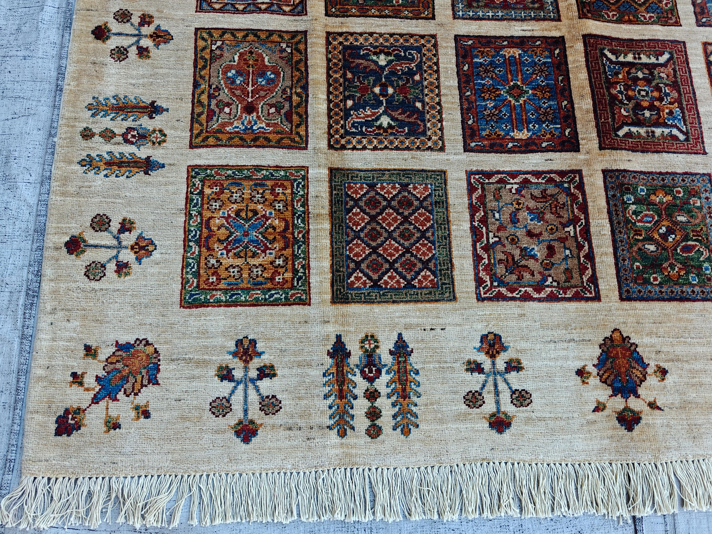 8.4x5.9 ft Handmade Chobi Rug - Mirrored Pattern | Afghan Wool Area Rug | Elegant Traditional Carpet for Living Room, Boho Home Decor