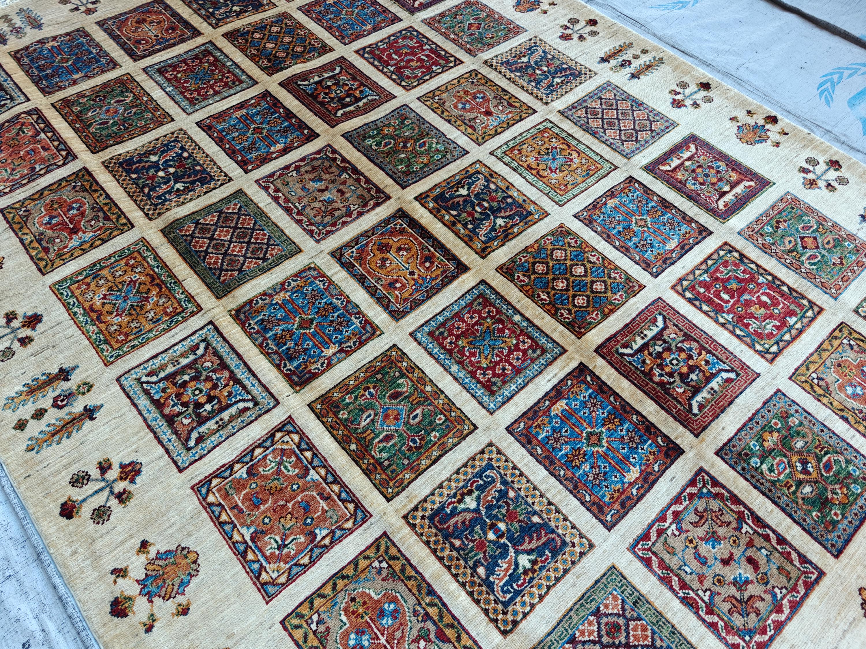8.4x5.9 ft Handmade Chobi Rug - Mirrored Pattern | Afghan Wool Area Rug | Elegant Traditional Carpet for Living Room, Boho Home Decor