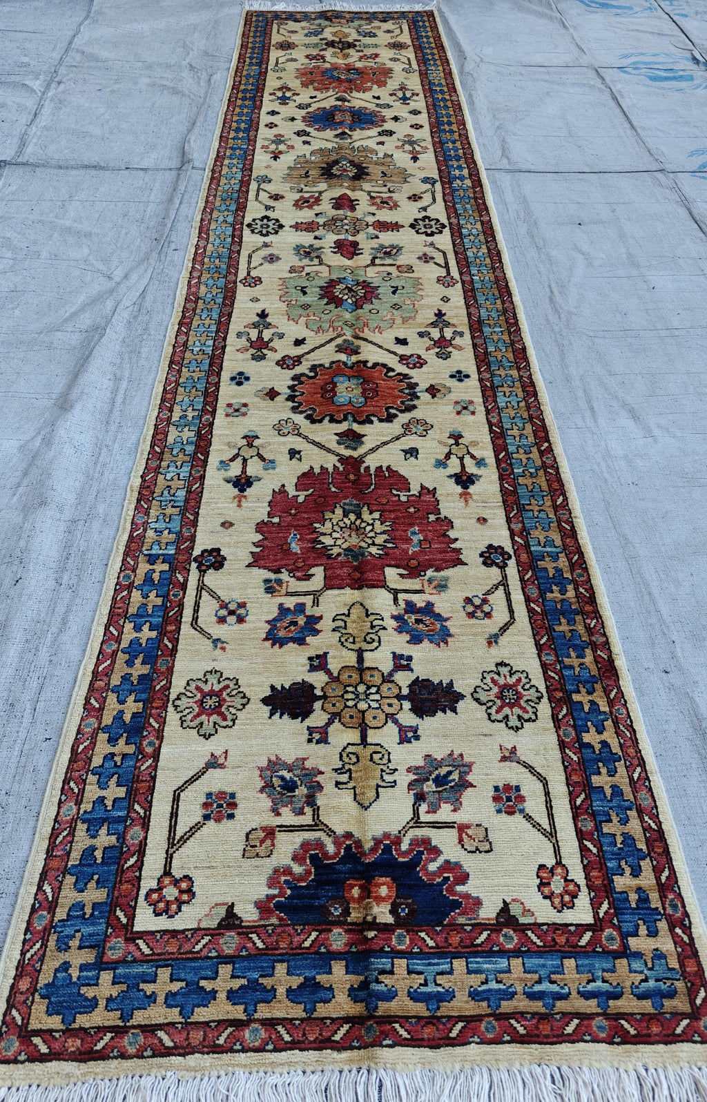 Tribal Chobi Runner 11.6x2.6 ft - Handmade Afghan Wool Rug | Rustic Hallway Carpet | Long Narrow Area Rug, Entryway Rug, Boho Home Decor