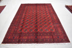6x9 Vintage Handmade Ahal Gull Red Rug Afghan Wool Tribal Carpet, Rug for Living Room, Bedroom Rug, Red Shape Soft Fine Quality Rug 6.5x9.5