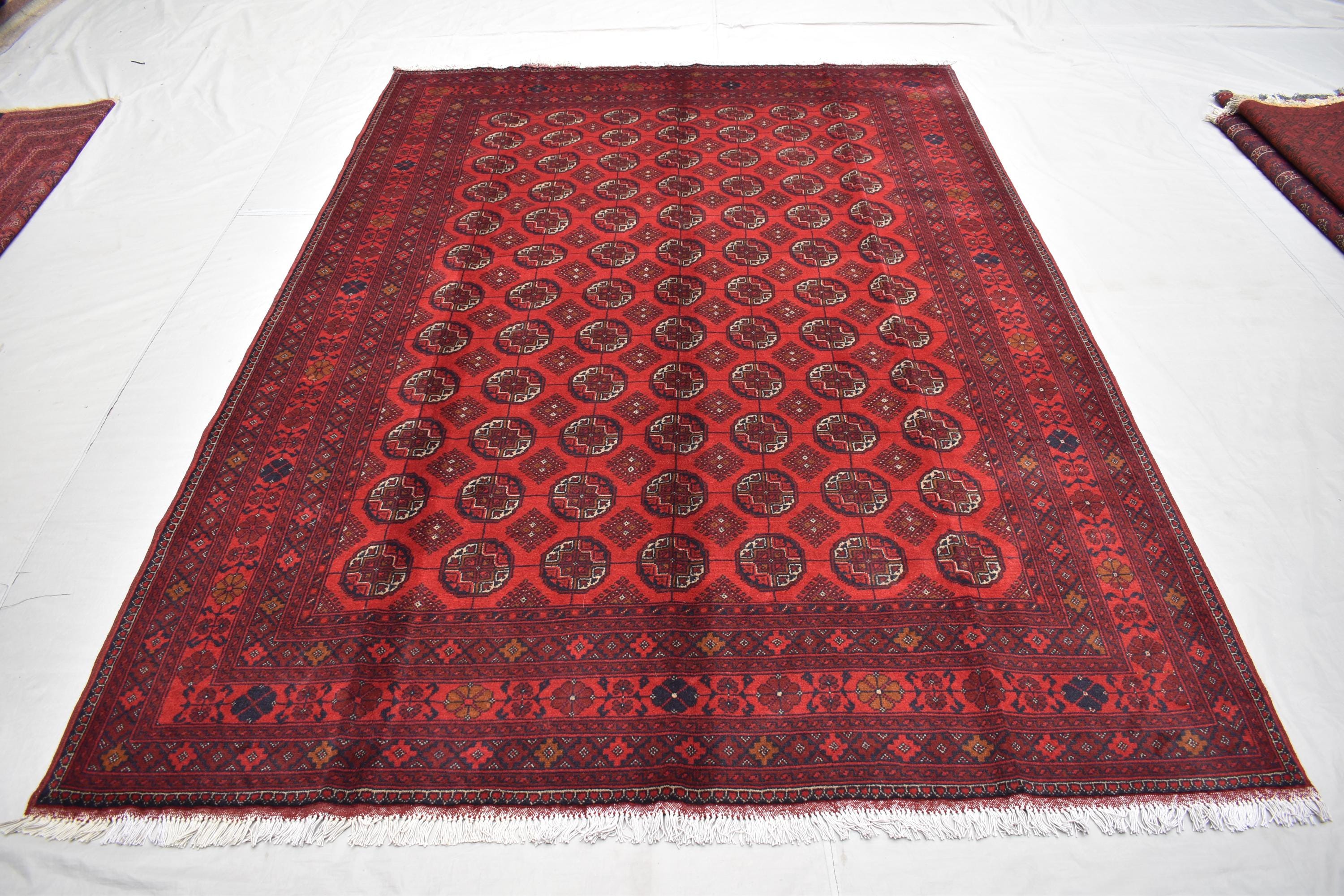 6x9 Vintage Handmade Ahal Gull Red Rug Afghan Wool Tribal Carpet, Rug for Living Room, Bedroom Rug, Red Shape Soft Fine Quality Rug 6.5x9.5
