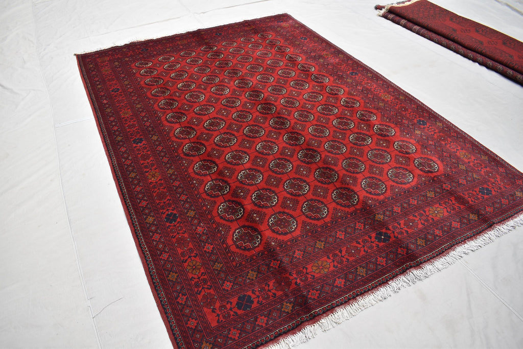 6x9 Vintage Handmade Ahal Gull Red Rug Afghan Wool Tribal Carpet, Rug for Living Room, Bedroom Rug, Red Shape Soft Fine Quality Rug 6.5x9.5