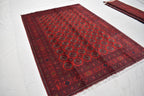 6x9 Vintage Handmade Ahal Gull Red Rug Afghan Wool Tribal Carpet, Rug for Living Room, Bedroom Rug, Red Shape Soft Fine Quality Rug 6.5x9.5