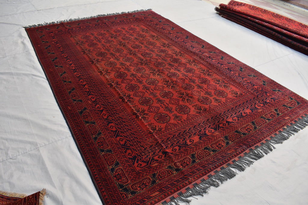 9.6 x 6.6 ft Handmade Ahal Gull Red Rug -Afghan Wool Tribal Carpet, Antique Red Afghan Collectible Rug, Living Room, Bedroom Rug