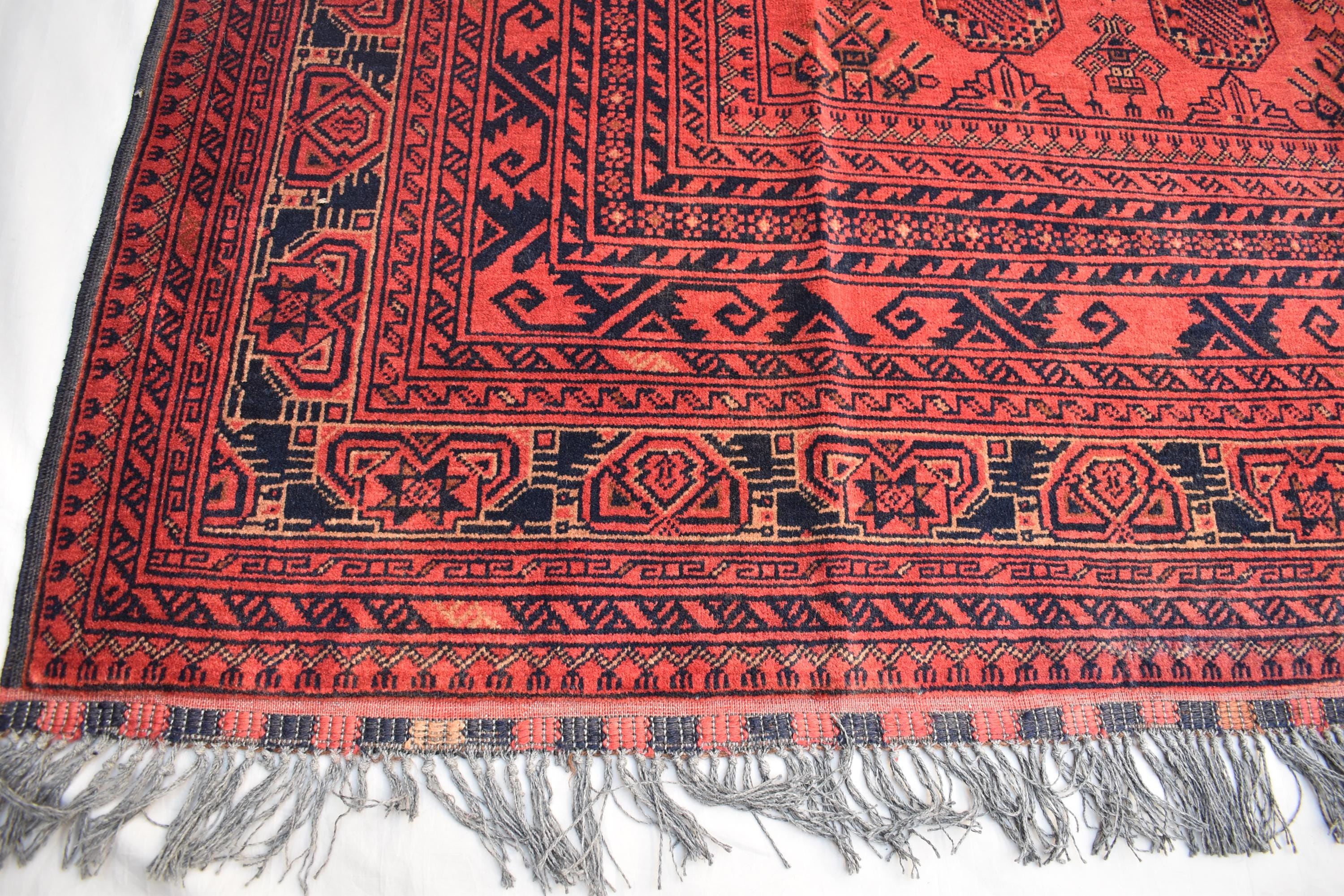 9.6 x 6.6 ft Handmade Ahal Gull Red Rug -Afghan Wool Tribal Carpet, Antique Red Afghan Collectible Rug, Living Room, Bedroom Rug