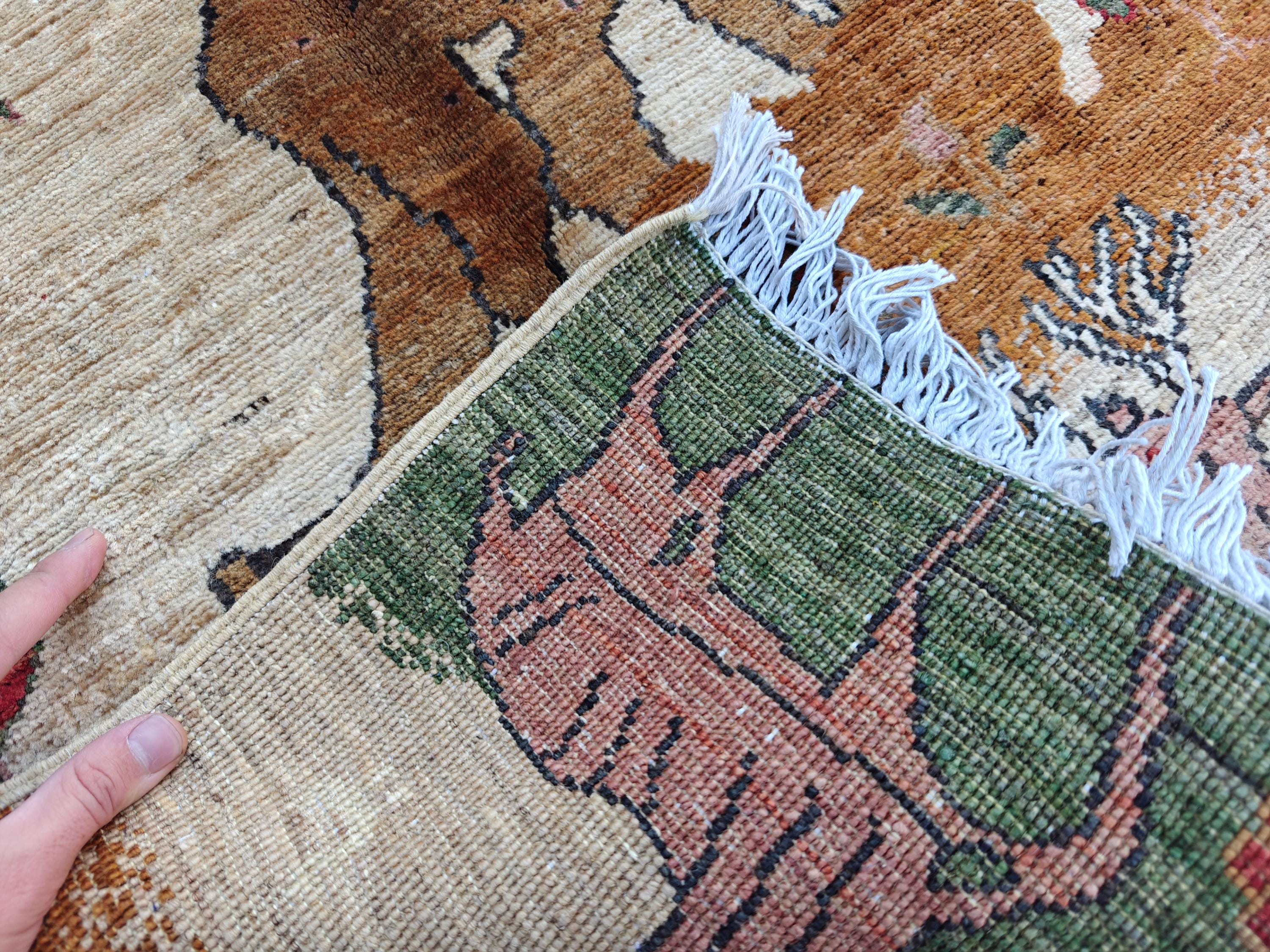 2.9x2.1 ft Handmade Chobi Rug- Vintage Wool Entryway Mat, Bohemian Small Area Carpet, Wall Hanging Rug, Hallway Short Rug