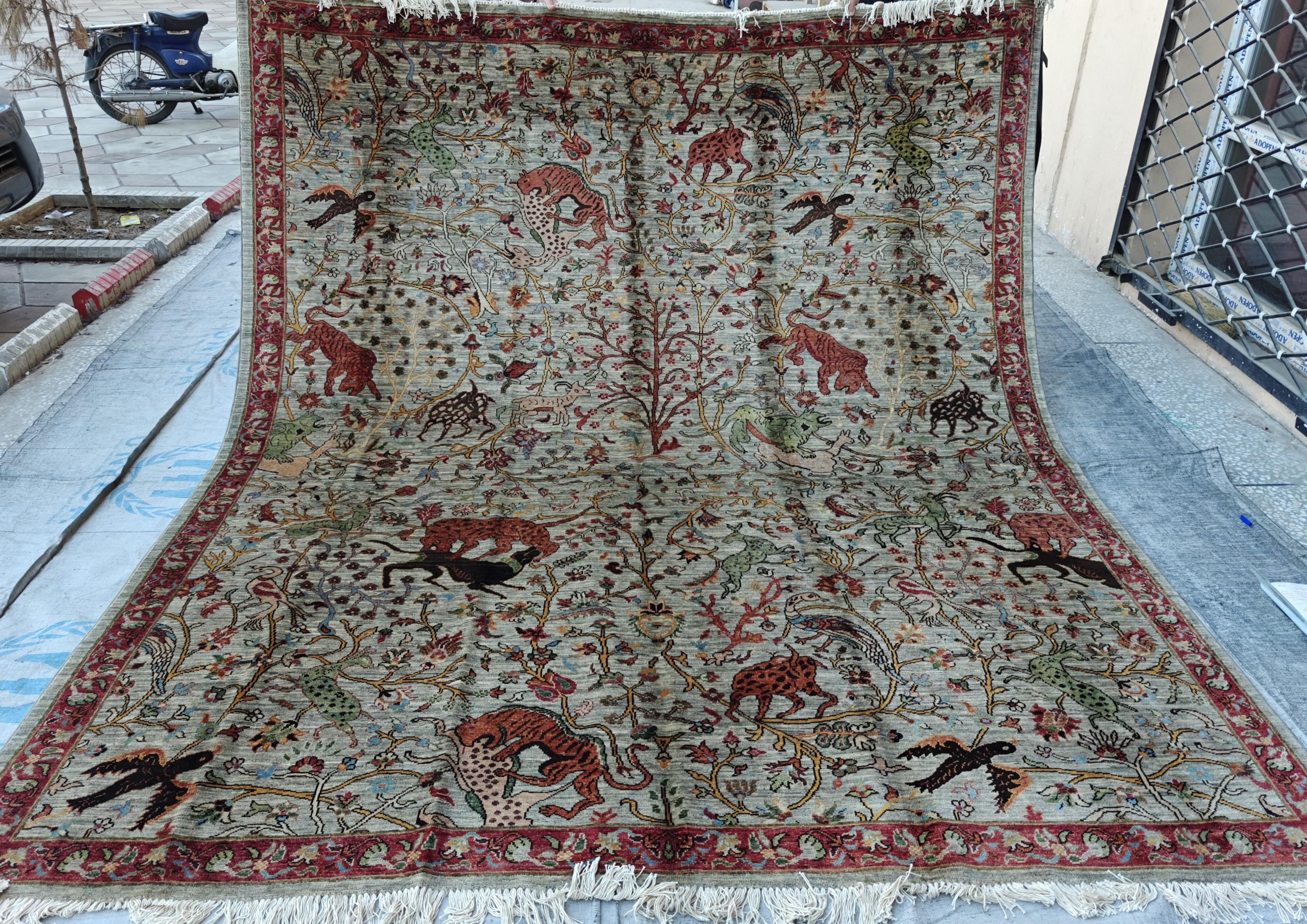 8x9 Hunter Rug Handmade Chobi - Wool Area Carpet, Rustic Living Room Decor, Boho Home Decor, Bedroom, Dining room Rug, 9.3x8.1 ft