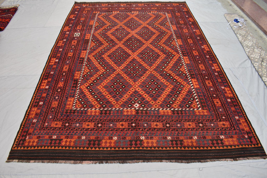 9x13 Authentic Vintage Kilim Rug Handwoven Afghan Wool Carpet for Living Room, Bedroom, or Dining Area, Farmhouse Rug