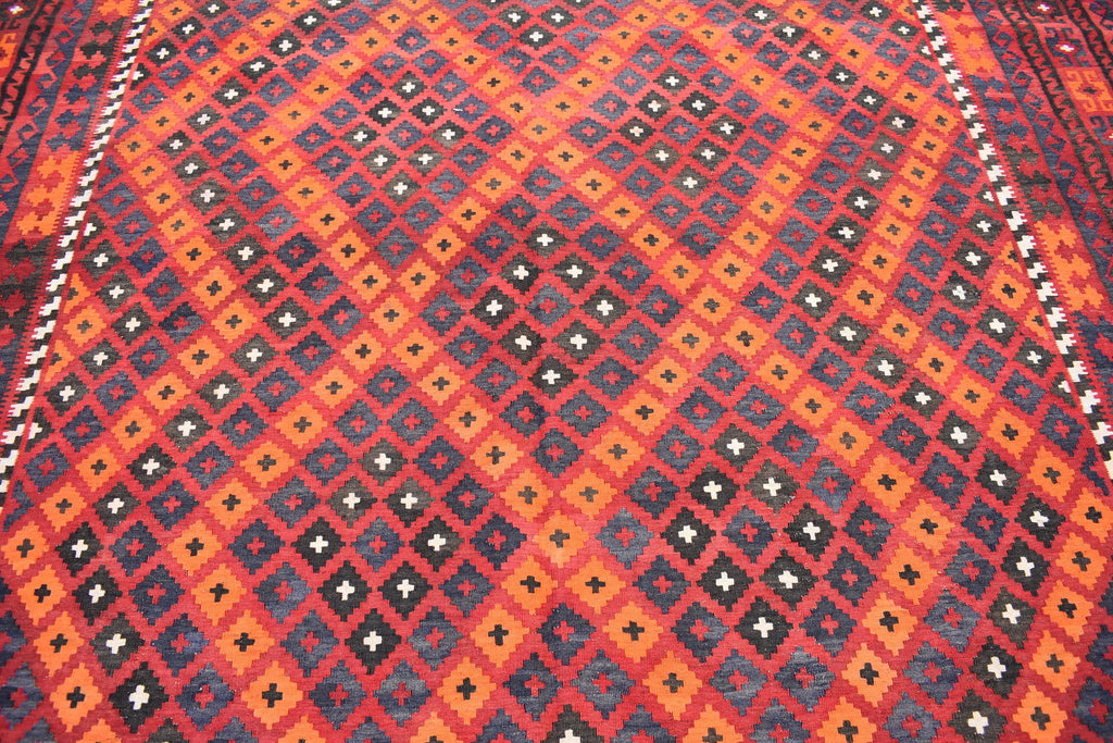 9x13 Authentic Vintage Kilim Rug Handwoven Afghan Wool Carpet for Living Room, Bedroom, or Dining Area, Farmhouse Rug