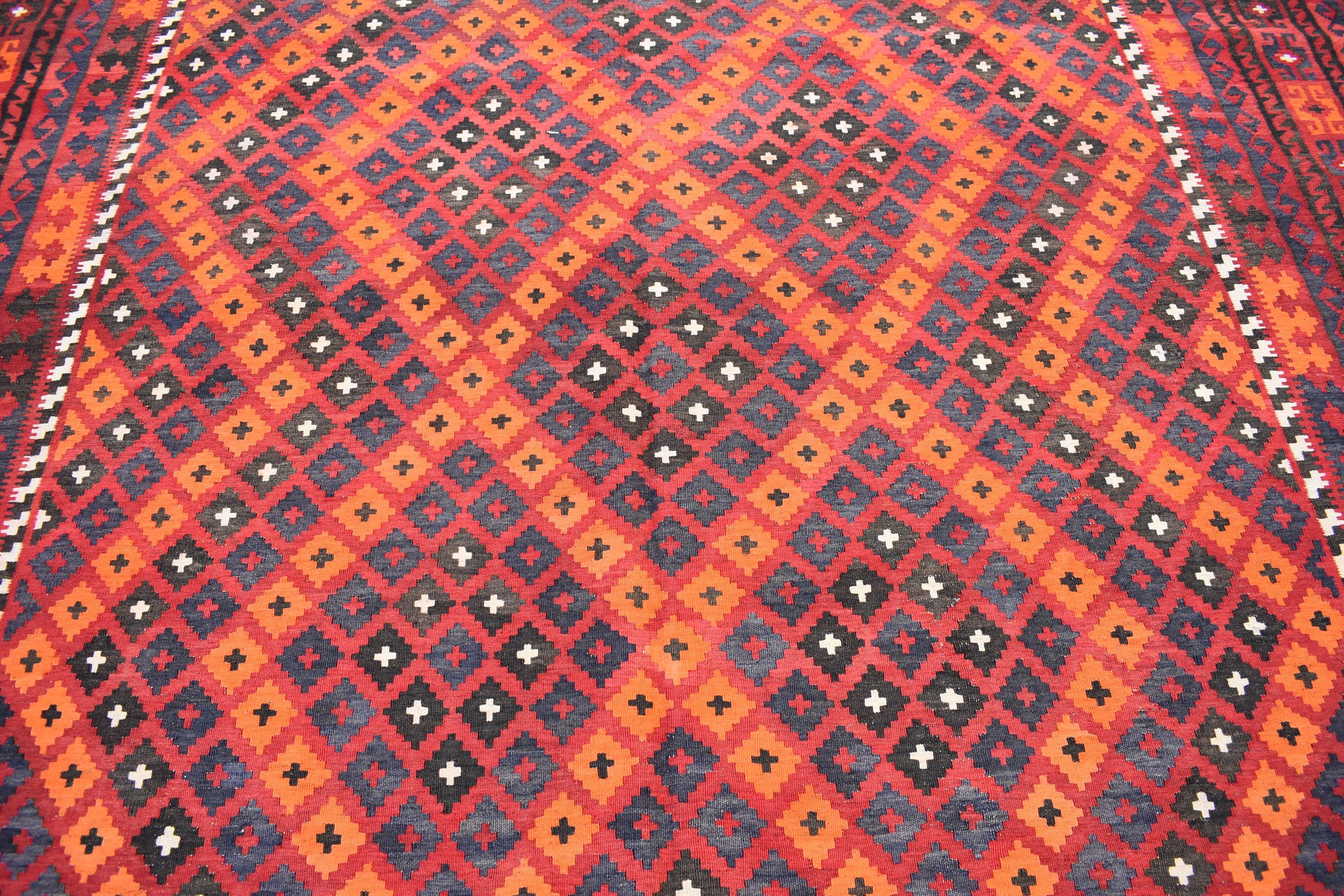 9x13 Authentic Vintage Kilim Rug Handwoven Afghan Wool Carpet for Living Room, Bedroom, or Dining Area, Farmhouse Rug