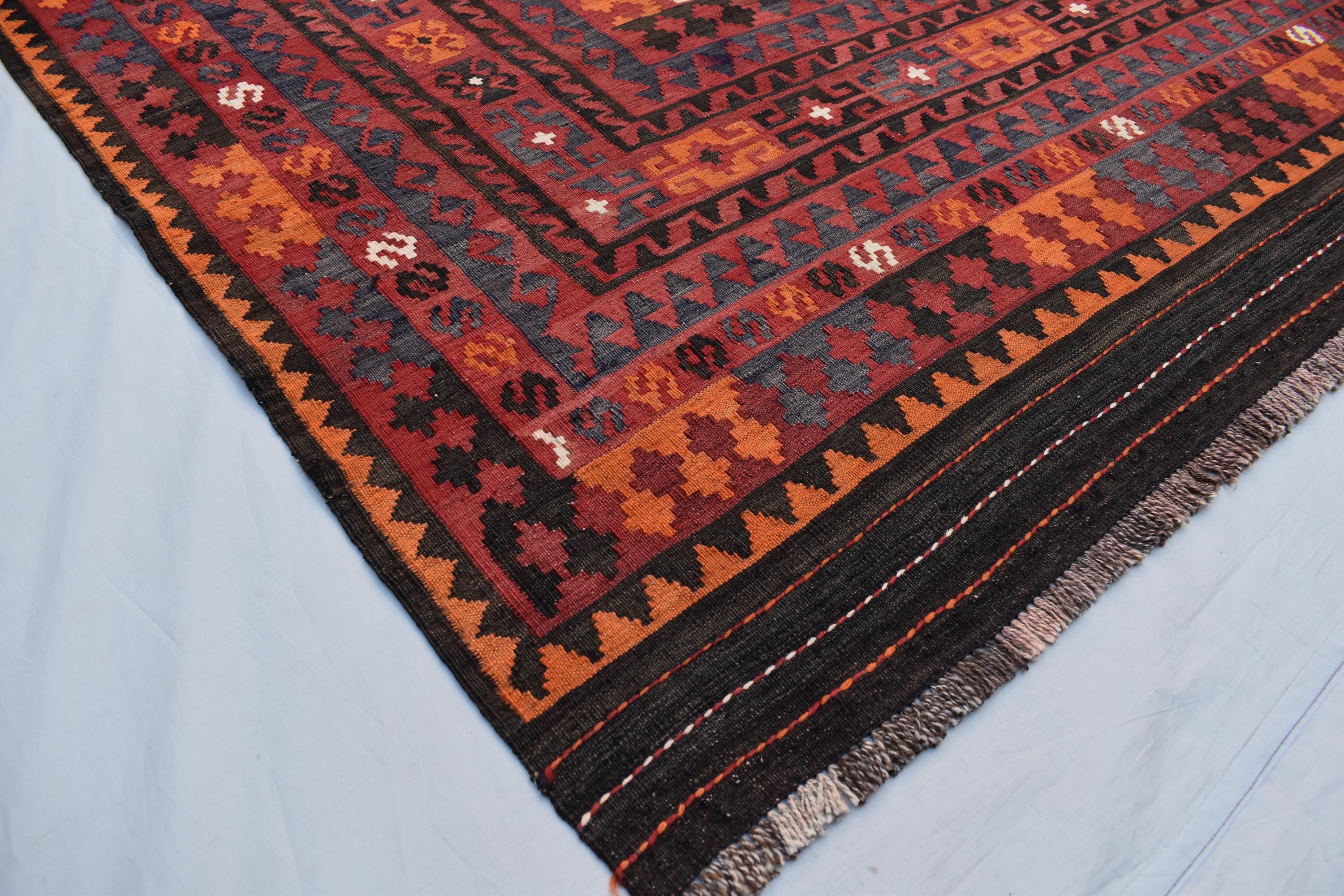 9x13 Authentic Vintage Kilim Rug Handwoven Afghan Wool Carpet for Living Room, Bedroom, or Dining Area, Farmhouse Rug