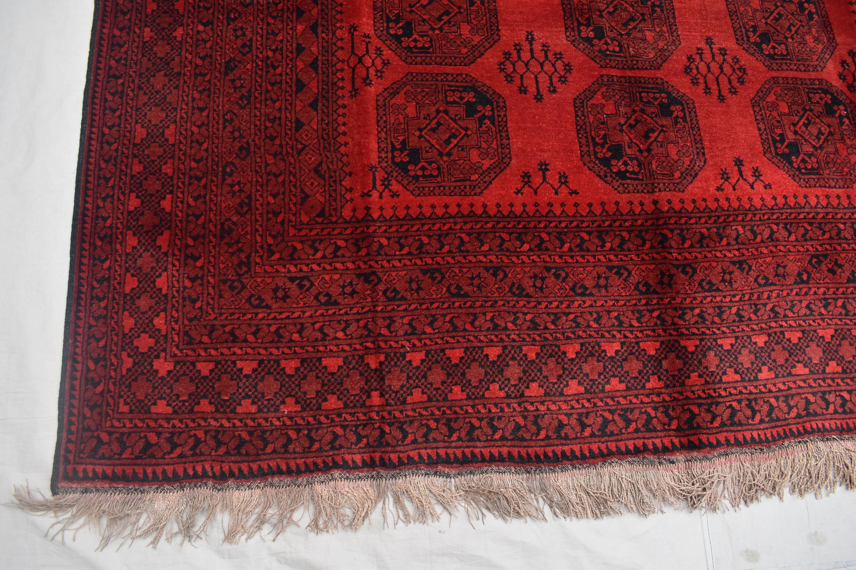 Vintage Afghan Pie Rug - Handmade 9.2x6.6 ft Wool Carpet, Tribal Red Oriental Area Rug, Bohemian Home Decor, Farm House Rug, Bedroom Rug