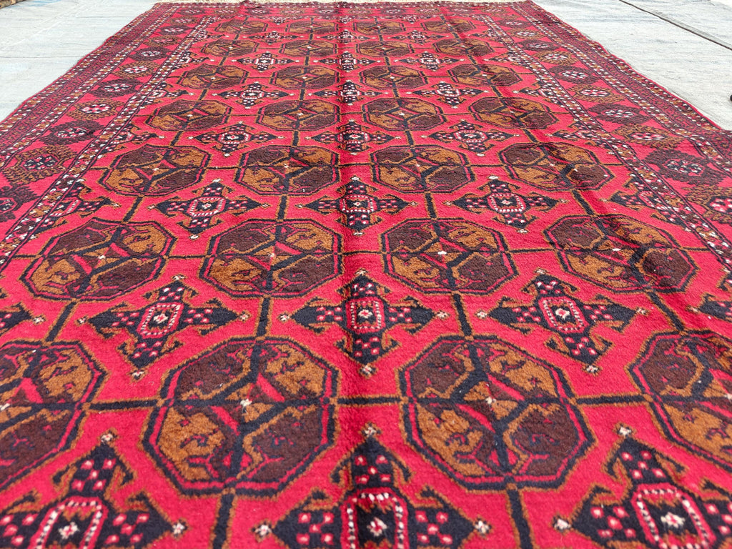 Antique Red Ahal Gul Rug 9.3x5.1 ft – Handwoven Persian Carpet with Timeless Design, Bedroom Rug, Rugs for Living Room, Collectible Rug 6x10