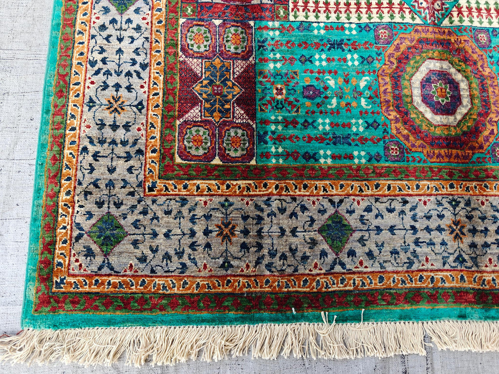 5x8 Mamluk Rug Blue and Silver Colorful Handwoven Persian Carpet with Intricate Design, Bedroom Rug, Rugs For Living Room, 8.5x5 ft