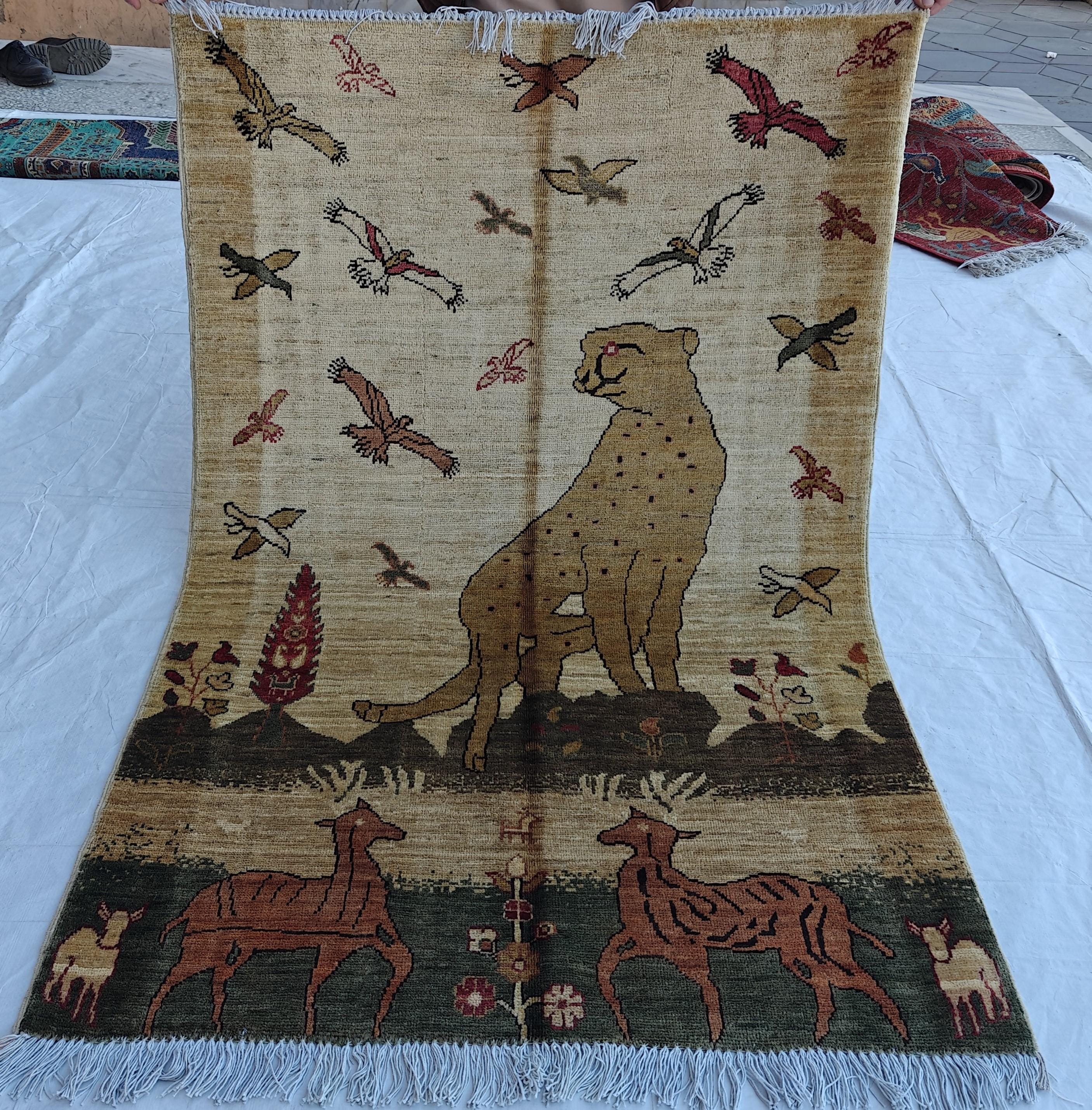 3x5 Pictorial Rug– Handwoven Decorative Persian Carpet with Stunning Visual Design, Wall Hanging Rug, Entryway Rug, Doormat 4.8x3.3 ft