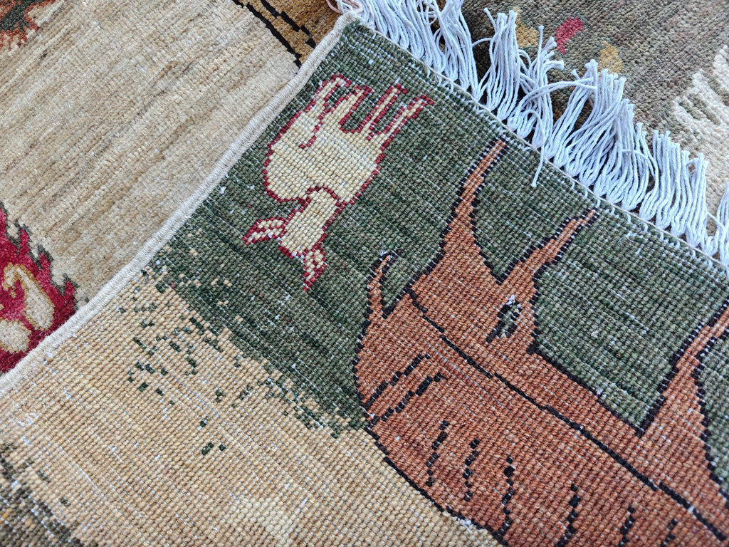 3x5 Pictorial Rug– Handwoven Decorative Persian Carpet with Stunning Visual Design, Wall Hanging Rug, Entryway Rug, Doormat 4.8x3.3 ft