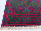 5x7 Deep Green and Red Handmade Rug, Boho Distressed Wool Area Rug, Unique Handwoven Persian Style Rug, Living Room Rug, Durable and Soft