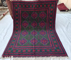 5x7 Deep Green and Red Handmade Rug, Boho Distressed Wool Area Rug, Unique Handwoven Persian Style Rug, Living Room Rug, Durable and Soft