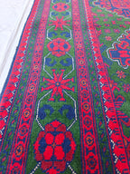 5x7 Afghan Handmade Rug Deep Green and Red Handmade Rug, Boho Distressed Wool Area Rug, Unique Handwoven Persian Style Rug, Living Room Rug