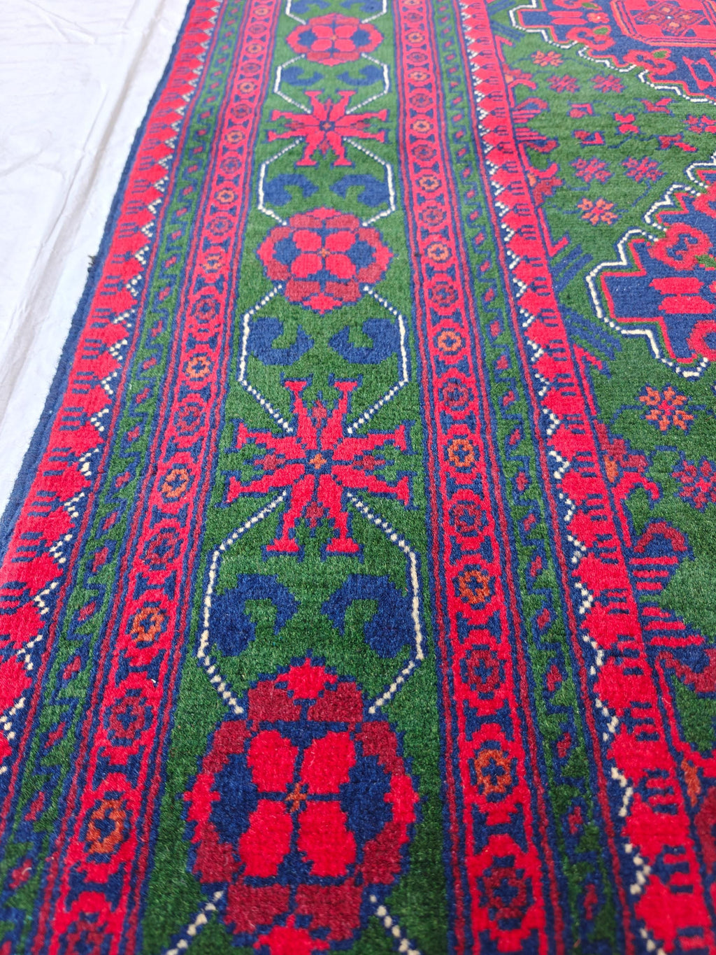 5x7 Deep Green and Red Handmade Rug, Boho Distressed Wool Area Rug, Unique Handwoven Persian Style Rug, Living Room Rug, Durable and Soft