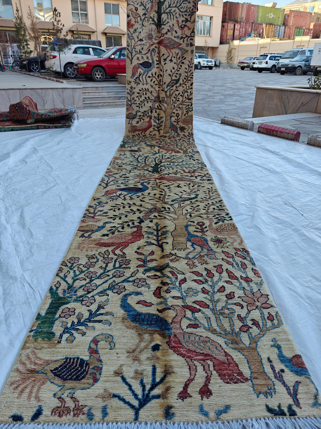 2x14 Runner Chobi Peacocks Pattern Runner- Handwoven Persian Carpet with Elegant Design and Rich Colors, Hallway Runner, 2.3x13.9 ft