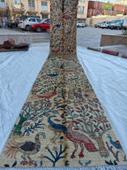 2x14 Runner Chobi Peacocks Pattern Runner- Handwoven Persian Carpet with Elegant Design and Rich Colors, Hallway Runner, 2.3x13.9 ft