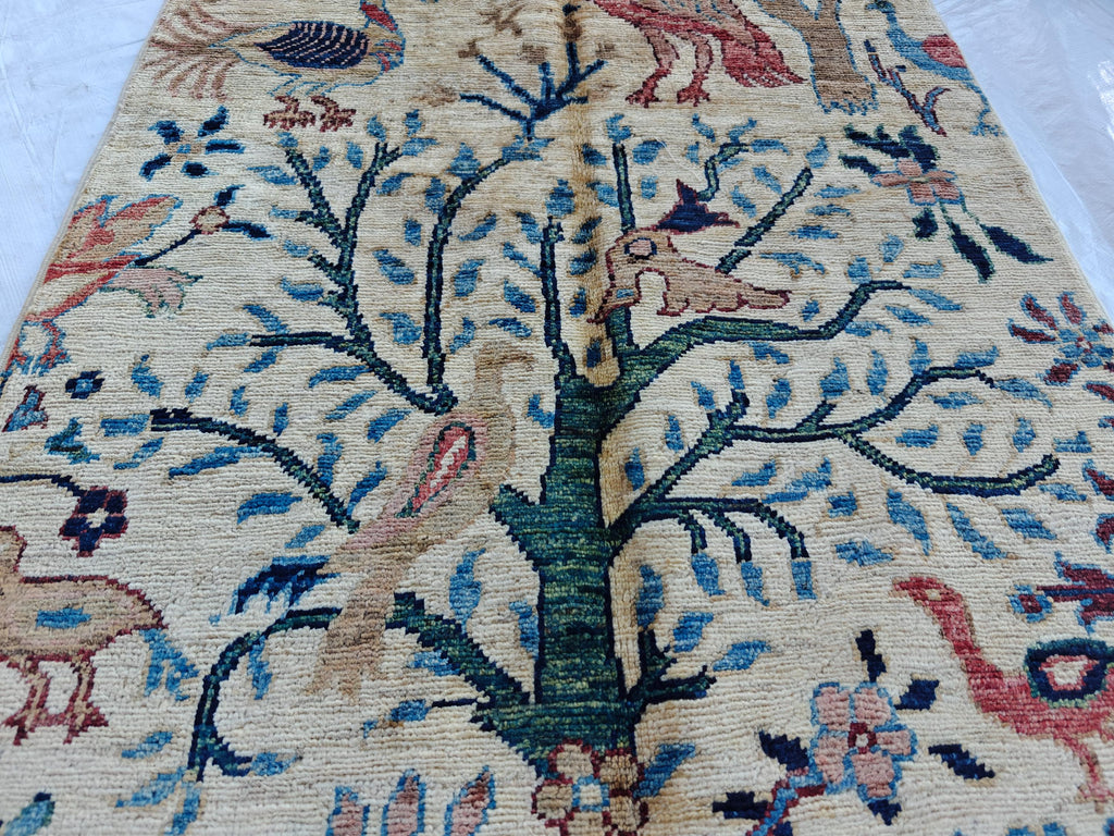 2x14 Runner Chobi Peacocks Pattern Runner- Handwoven Persian Carpet with Elegant Design and Rich Colors, Hallway Runner, 2.3x13.9 ft