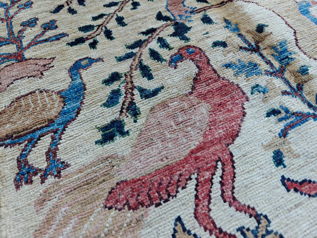 2x14 Runner Chobi Peacocks Pattern Runner- Handwoven Persian Carpet with Elegant Design and Rich Colors, Hallway Runner, 2.3x13.9 ft