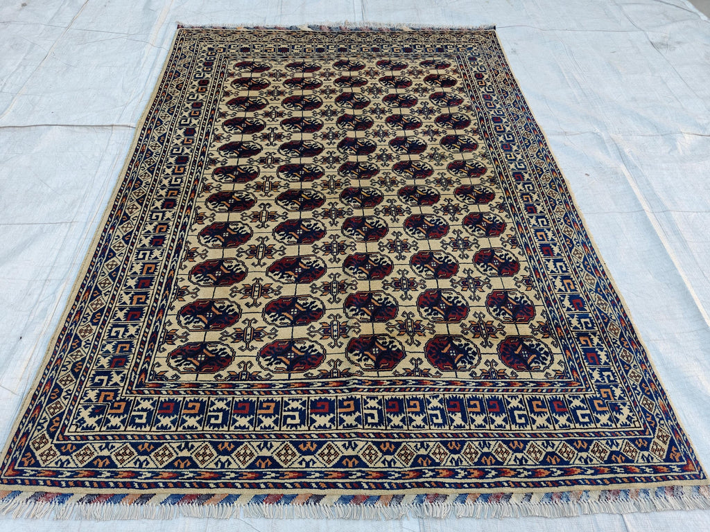 Handwoven Ahal Gul Rug 6.7x4.9 ft | Afghan Vintage Area Rug for Home Decor | Unique Tribal Carpet, Living Room Rug, Farm House, Bedroom Rug