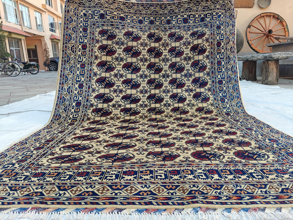 Handwoven Ahal Gul Rug 6.7x4.9 ft | Afghan Vintage Area Rug for Home Decor | Unique Tribal Carpet, Living Room Rug, Farm House, Bedroom Rug