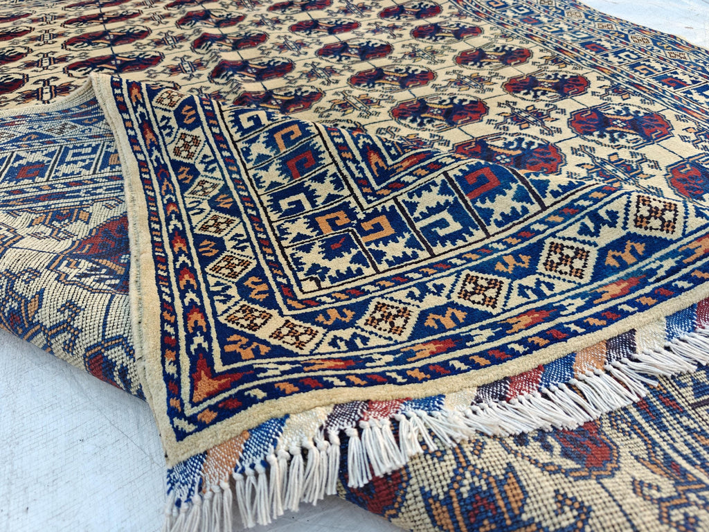 Handwoven Ahal Gul Rug 6.7x4.9 ft | Afghan Vintage Area Rug for Home Decor | Unique Tribal Carpet, Living Room Rug, Farm House, Bedroom Rug