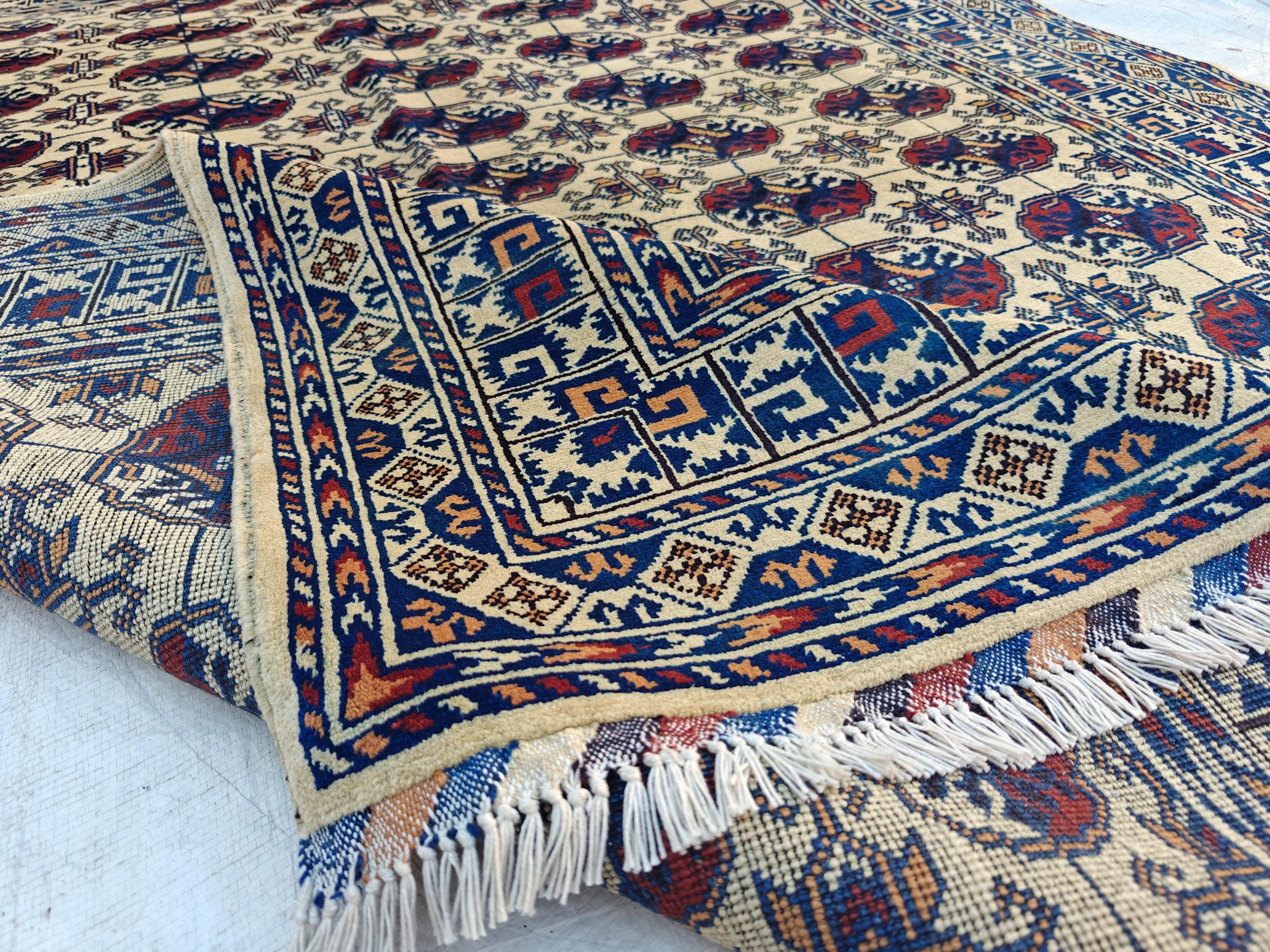 Handwoven Ahal Gul Rug 6.7x4.9 ft | Afghan Vintage Area Rug for Home Decor | Unique Tribal Carpet, Living Room Rug, Farm House, Bedroom Rug