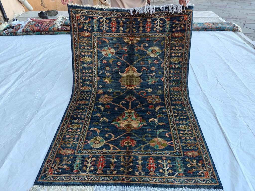 5x3 Authentic Sultani Rug Handwoven Navy Blue Masterpiece with Timeless Design, Rugs for living Room, Entryway Rug, 5x3.3 ft