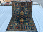 5x3 Authentic Sultani Rug Handwoven Navy Blue Masterpiece with Timeless Design, Rugs for living Room, Entryway Rug, 5x3.3 ft