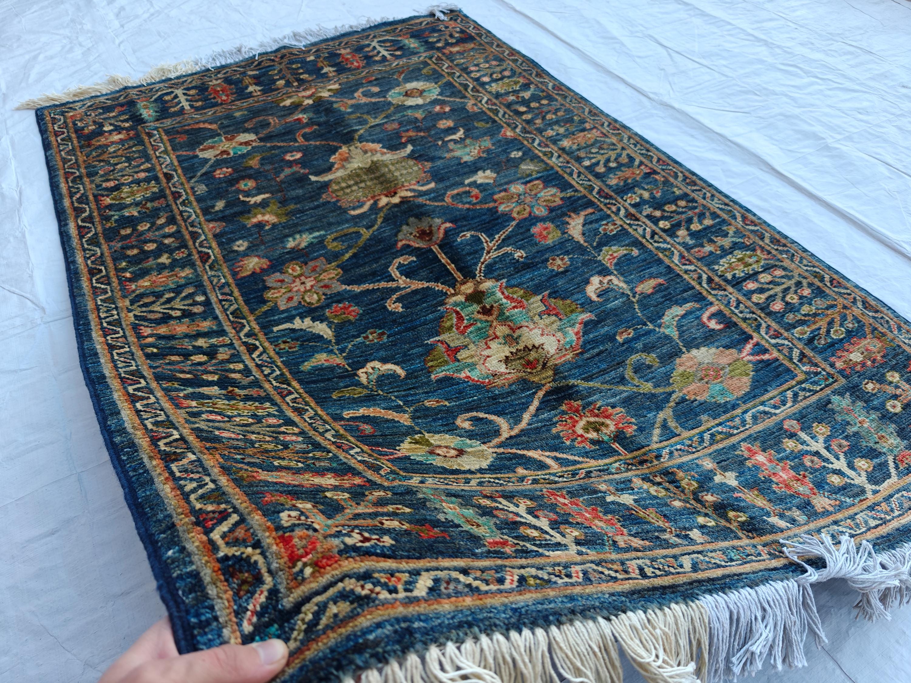 5x3 Authentic Sultani Rug Handwoven Navy Blue Masterpiece with Timeless Design, Rugs for living Room, Entryway Rug, 5x3.3 ft