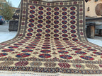 6x8 Creamy Ahal Gul Rug | Afghan Area Rug for Home Decor | Unique Tribal Oriental Carpet, Bedroom Rug, Rug for Living Room 7.7x5.6 ft